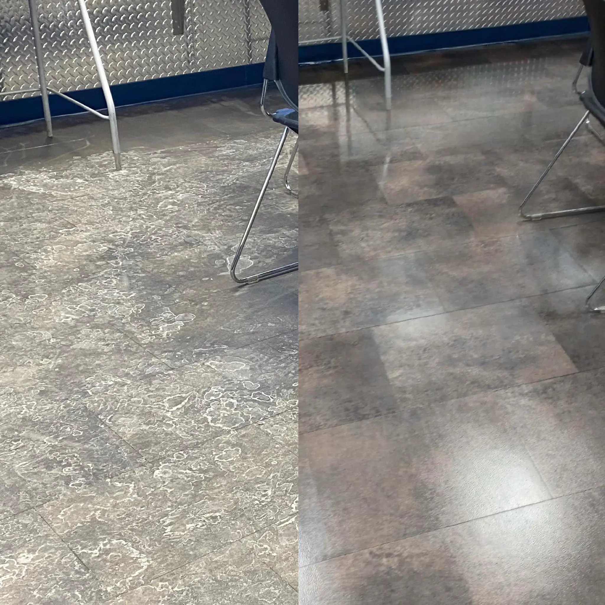 Comparison of two different floorings side by side in a room.
