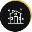 Icon of a smart home with connectivity and automation symbols.
