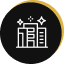 Icon of a modern building with sparkles symbolizing cleanliness or newness.