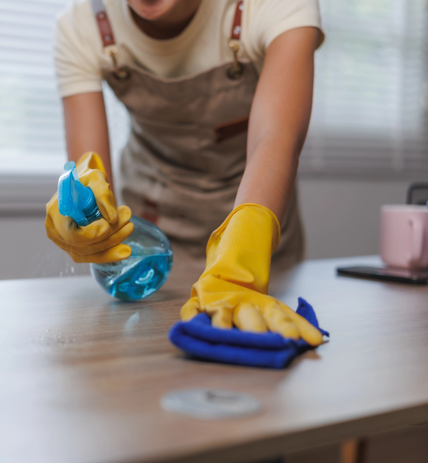 Household cleaning using a spray bottle